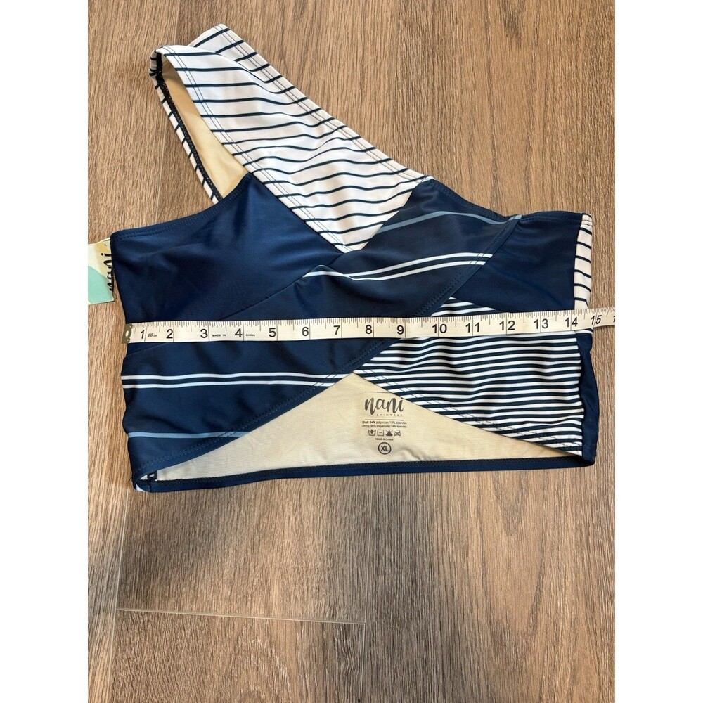 NWT NANI Swimwear Solstice Blue Patchwork Crop Bikini One Shoulder Top Sz XL - Picture 4 of 6